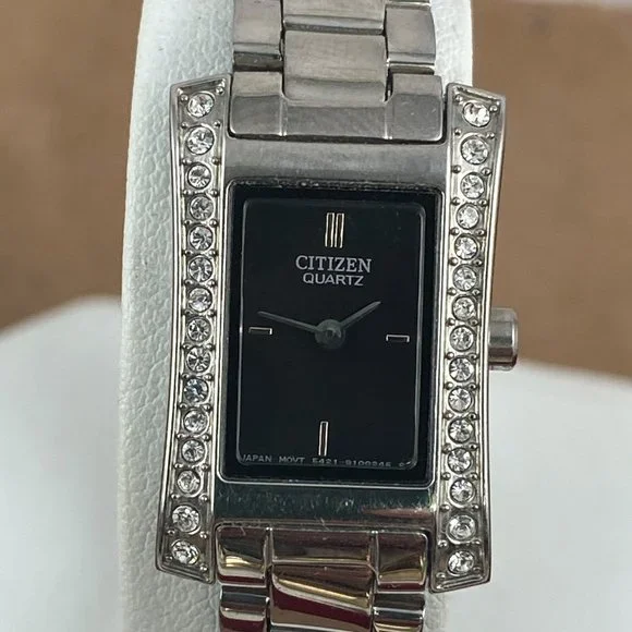 Citizen Watch Fancy Silver Tone Black Face with Crystal Bezel Citizen Women main image 4